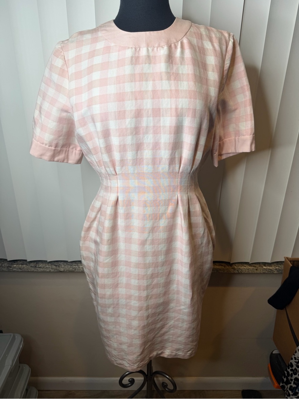 Vintage Ms Chaus Classic Pink White Gingham Sheath Dress Size 10 - Picture 1 of 9